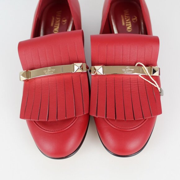 NEW VALENTINO GARAVANI Rockstud Fringed Leather Loafers, EU 37.5 Red, New in Box - Picture 5 of 16